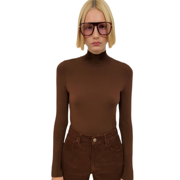 Zara Womens Size L Sweater High Collar Neck Turtle Neck Long Sleeve Brown NWT - Picture 1 of 14